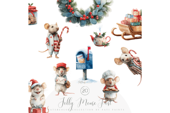 Download Watercolor Christmas Mice Clipart Set - Premium Resources