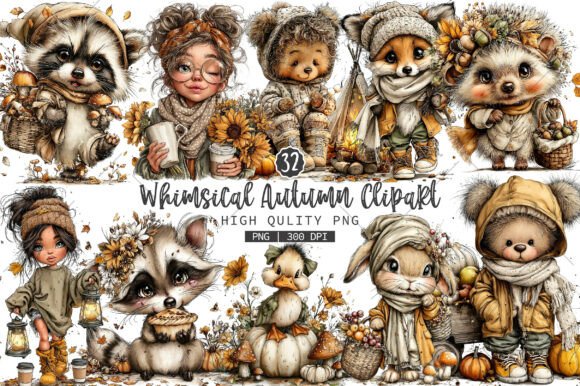 Download Whimsical Autumn Clipart Bundle - Autumn clipart Collection