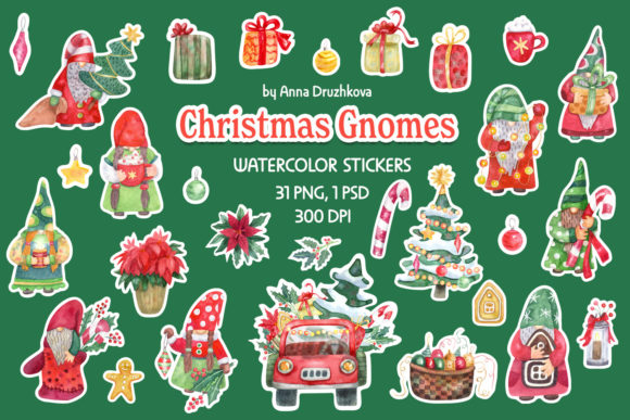 Download Christmas Gnomes Watercolor Stickers - Gnomes Collection