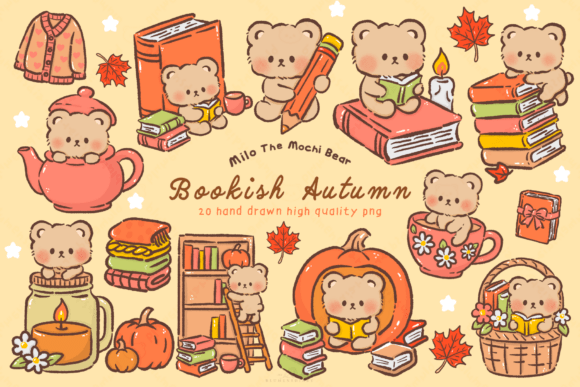 Download Kawaii Bear Bookish Autumn Clipart - Autumn clipart Collection