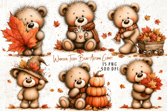 Download Whimsical Teddy Bear Autumn Clipart - Autumn clipart Collection