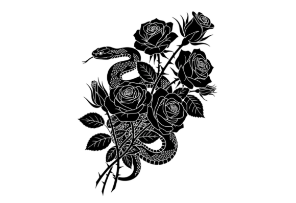 Download Snake and Rose Tattoo Design Blackwork - Tattoo design Collection