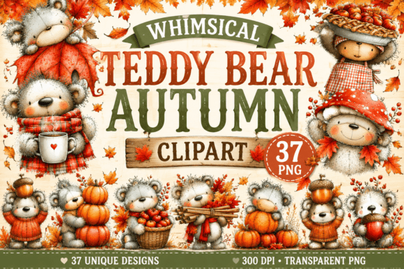 Download Whimsical Teddy Bear Autumn Clipart - Autumn clipart Collection