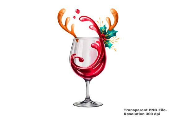 Download Holiday Wine Glass with Antlers PNG - Premium Resources