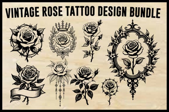 Download Vintage Rose Tattoo Design Bundle - Tattoo design Collection