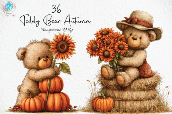Download Whimsical Teddy Bear Autumn Clipart - Autumn clipart Collection